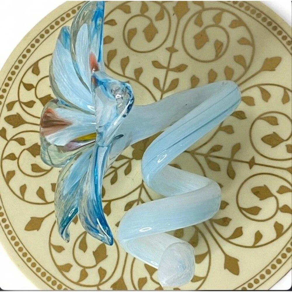 Murano Glass Hand Blown Blue Flower Twisted Stem 4” Italy Art Lily Floral